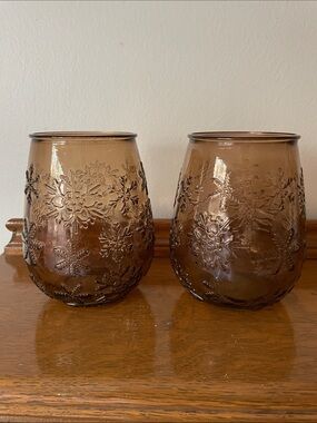 Set of Two San Miguel Amber Embossed Snowflake Glasses